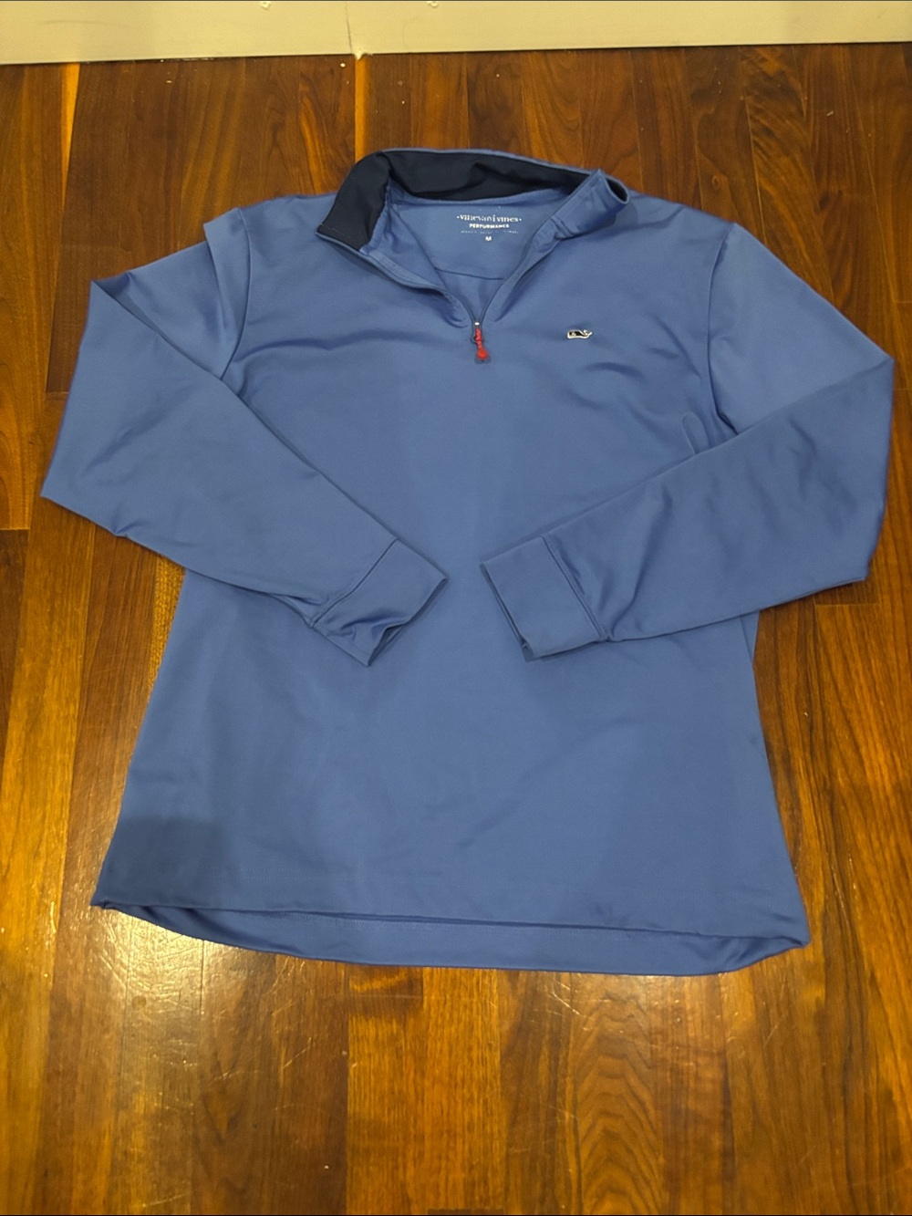 Vineyard Vines Slate Blue Quarter-Zip Pullover with Navy Collar